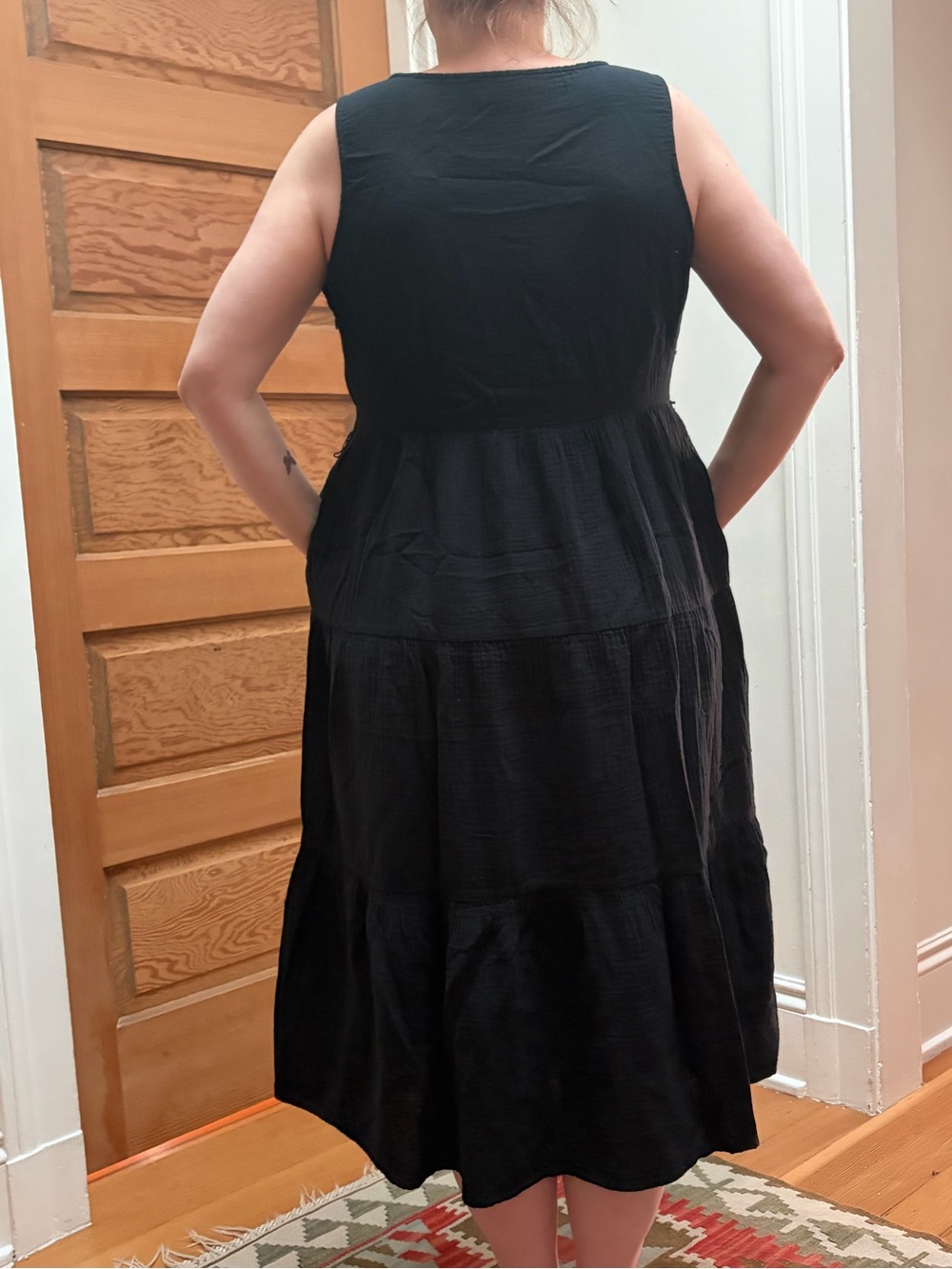 Black Sleeveless Tiered Midi Dress - Woman's Elegant Summer Dress by J crew